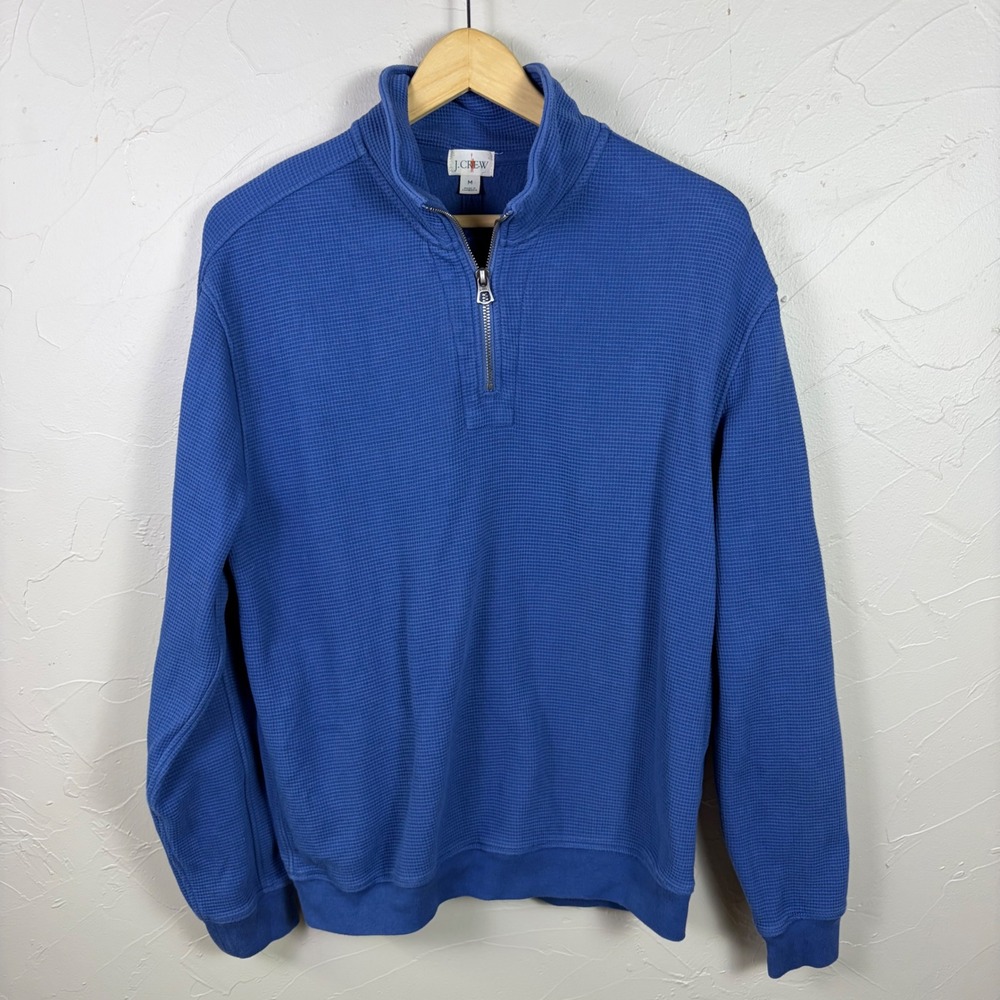 J Crew Brushed Waffle Knit Pullover Half Zip Mens M Blue Long Sleeve Oarsman